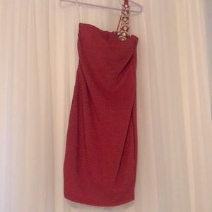 One shoulder red dress